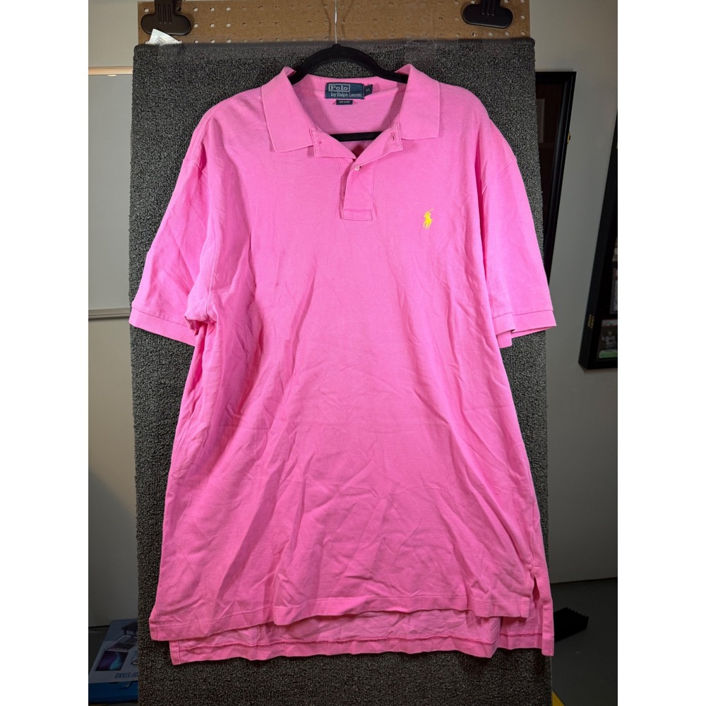 Polo Ralph Lauren Polo Shirt Mens XL Pink Short Sleeve Yellow Pony Logo Pique